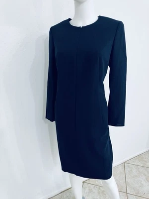 Vestido de lana elástico azul Akris altamente construido con cremallera frontal forro de seda US12 Foto 1 de 4