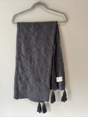 Crate and Barrel Square Tablecloth Throw Geometric Cut Out Slate Grey 50 X 50 - Image 1 of 4
