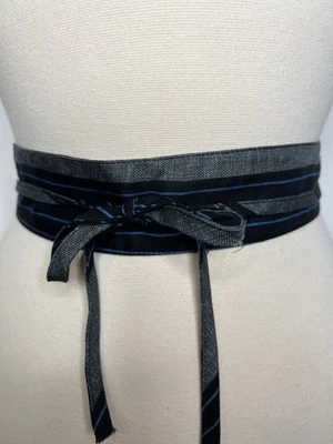 Blue & Black Guatemalan Fabric Obi Wrap Belt Sz Large 2”x74” - Image 1 of 4