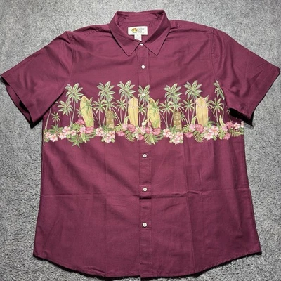 Paradise Key Hawaiian Shirt Men XXL Burgundy Short Sleeve Button Up 100% Cotton - Image 1 of 4