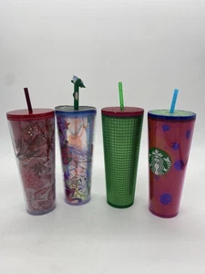 Lot of 4 Starbucks 24 oz Tumblers w/straw Cold Cup New - Picture 1 of 11