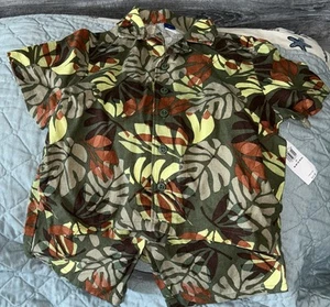 Old Navy Boy Size 3T Green Jungle Leaf Vibes 2 Piece Linen blend NWT - Picture 1 of 12