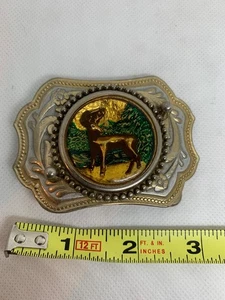 Vintage Deer Silver Gold Tone Enamel Belt Buckle 3 1/4" - Bild 1 von 2