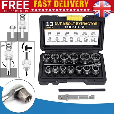 15pc Bolt Extractor Impact Socket Set 3/8" Dr Damaged/Rounded Nut Removal Tool - Image 1 of 4