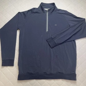 Travis Mathew Pullover Mens Large Blue Quarter Zip Golf Mock Neck Pockets - Picture 1 of 11