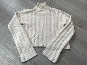 Hiccup EW Cream Aaron Knit High Neck Cropped Bell Sleeve Jumper Sweater 12/14 - Picture 1 of 1