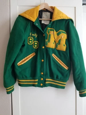 1988 Women Green Varsity Jacket Hoodie 2pins Size38 Made In USA - Image 1 of 4