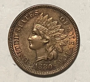 1880 Indian cent , choice brown uncirculated / Sime mint red remains - Picture 1 of 8