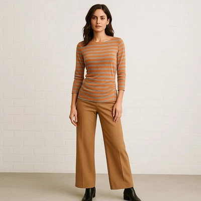 Top túnica Michael Kors a rayas acanalado cremallera lateral para mujer M gris naranja manga 3/4 Foto 1 de 4