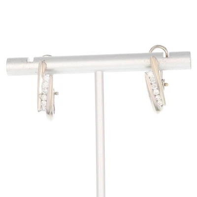 .36ctw Diamond Channel-Set Bypass Omega J-Hoop Pair Earrings 14k White Gold - Image 1 of 4