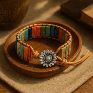 Handmade Natural Sea Sediment Tube Bead Women Men Seven Chakra Braided Bracelet - Picture 1 of 7