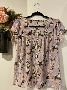 Lux Urban Outfitters Purple Floral Chiffon Blouse Size Medium M - Picture 1 of 6