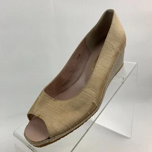 Sesto Meucci Espadrilles Gold Raw Silk Open Round Toe Wedge Heel Size 6.5M - Picture 1 of 11