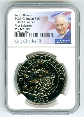 2023 GREAT BRITAIN 5PD NGC MS69 TUDOR BEASTS BULL OF CLARENCE FR - LABEL ERROR - Image 1 of 2