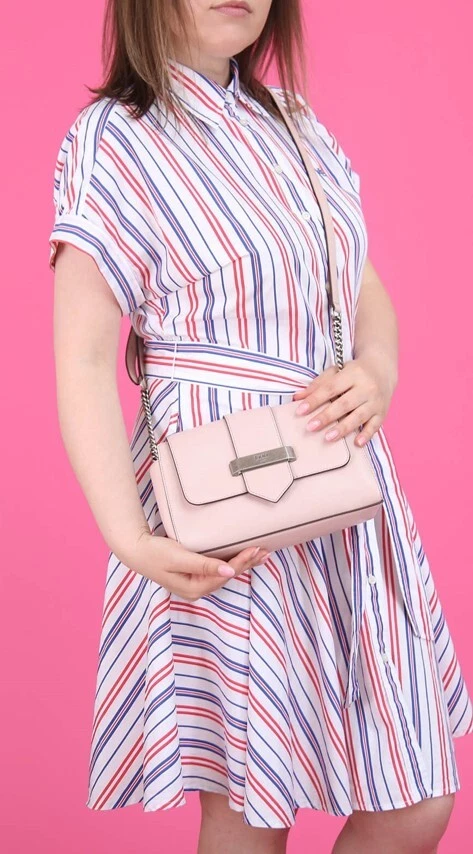 DKNY Smooth Leather Blush Pink Val Flap Shoulder Bag Handbag