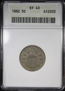 1882 Shield Nickel ANACS XF40 Soapbox Holder Low Ball Type Coin - Picture 1 of 2