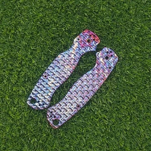 A Pair Of Colorful Titanium Spyderco PM 2 CNC Basket Pattern Replacement Scales - Picture 1 of 8