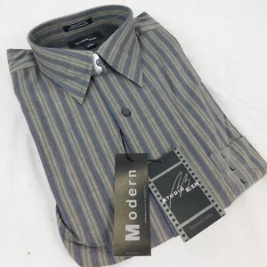 Studio Bill Blass Men Gray Striped Shirt Velveteen Sz L - Picture 1 of 5