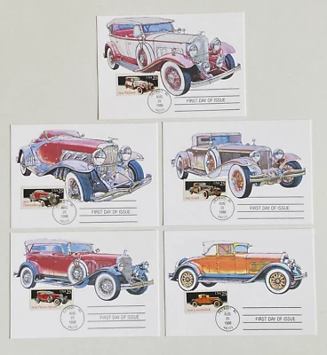 Scott #2381-85 USPS FDC Classic Cars 25¢ Postcards 1988 - Free Shipping - Image 1 of 4
