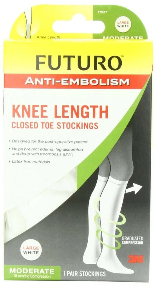 Medias FUTURO Anti-Embolia Hasta la Rodilla Puntera Cerrada GRANDES ~Blancas~ Moderadas  Foto 1 de 1