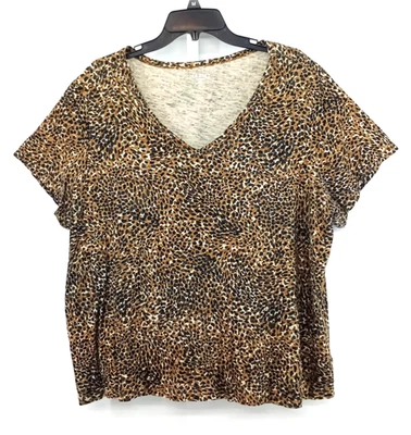 Camisa Old Navy Mujer Talla 2XL Marrón Negra Estampado Animal Manga Corta Ligera Foto 1 de 4