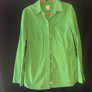 GAP Women's Boyfriend Fit Green Polka Dot Starburst Button Down Shirt Sz M Tall - Picture 1 of 6