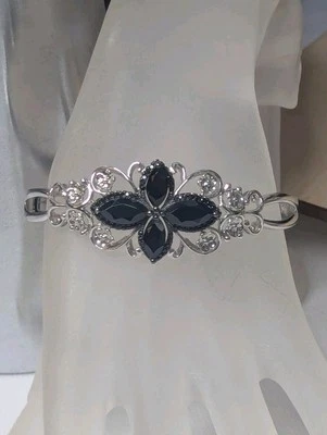 Brazalete con bisagras JTV - Espinela negra, circón, marquesa, plata de ley Foto 1 de 4