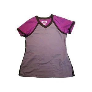Grey’s Anatomy Barco Active Gray Black Purple Scrub Top Size S EUC Bright Color - Picture 1 of 12