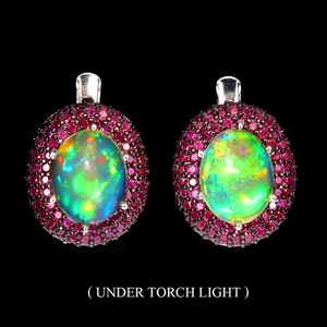 925 Sterling Silver Earrings Oval Fire Opal 9x7mm Ruby Natural Gemstone Jewelry - Picture 1 of 14