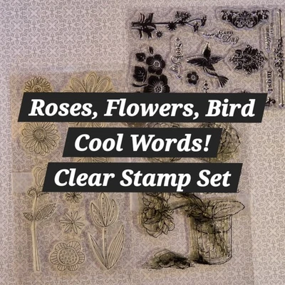 Clear Stamp Roses Words Pharses Clear Stamping Set ( PHOTOPOLYMER) Foto 1 de 4