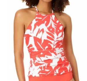 Anne Cole Women's Coastal Palm Printed High-Neck Tankini Top, Coral, XS, $68 - Picture 1 of 6
