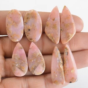 4 Pair 111 Cts Natural Pink Opal Cabochon Gemstone Pair Lot 26x12-31x12mm #14220 - Picture 1 of 5