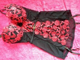ANN SUMMERS BLACK/RED UNDERWIRED/PADDED CAMI SUSPENDER "CECILE" MEDIUM B-C NWT