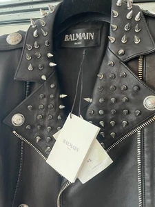 Balmain Motorcycle Black Leather Studded Jacket Size 38 EU Size 4 US - Picture 1 of 10