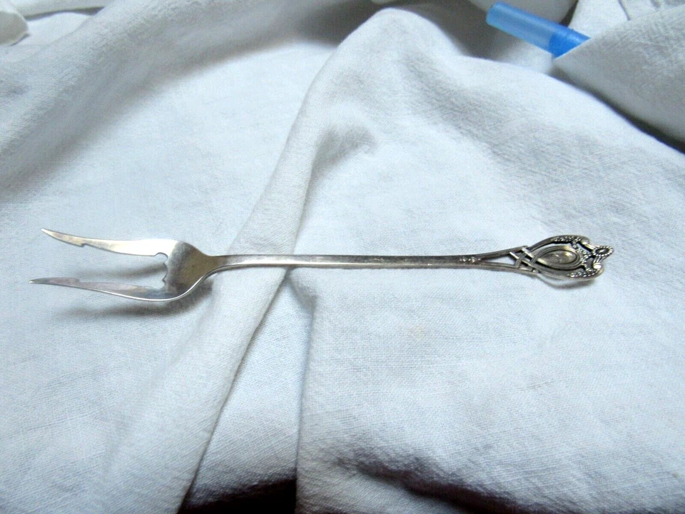 Lunt Sterling Pickle Fork 1908 Monticello 6-1/8” 2 Tine Mono. - Image 1 of 4