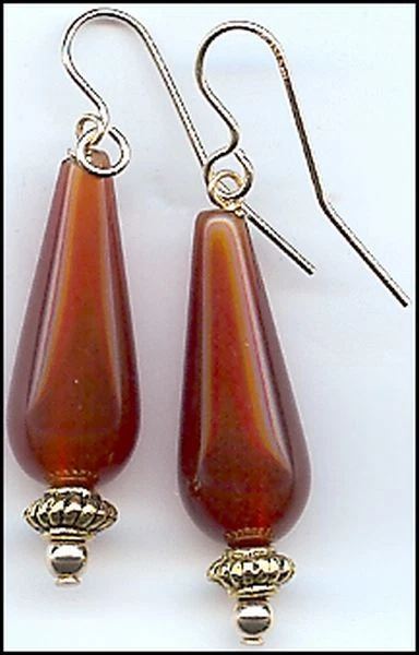 Pendientes grandes egipcios de cornalina lágrima 1,1" de largo y llenos de oro Foto 1 de 1