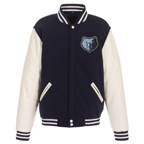 NBA Memphis Grizzlies Reversible Fleece Jacket PVC Sleeves Patches Logo Navy Cover