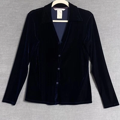 Vintage Max Top M Blue Velvet Button Minimalist 90s y2k Grunge Goth Fall Career - Image 1 of 4