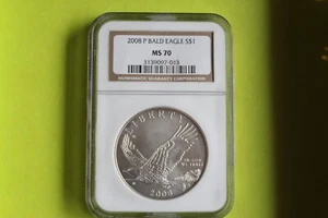 2008 USA ONE DOLLAR SILVER COIN BALD EAGLE MS70 - Picture 1 of 2