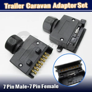7 PIN MALE FEMALE FLAT SOCKET PLUG SET TRAILER ADAPTOR CARAVAN WIRING CONNECTOR - Picture 1 of 8
