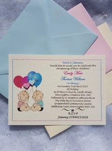 Christening Baptism Invitations Childrens Baby Boy Girl Twins free envelopes x24 - Picture 1 of 11
