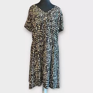 NWT Eileen Fisher Womens Dress Silk Black & Pebble Seraglio Print V-Neck M $238 - Picture 1 of 11