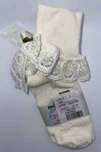 Vtg 90s McCubbin for Kids Youth Girls Dress Socks Ruffle Cream 7-8x Ankle Cuff - Picture 1 of 4