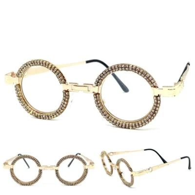 优雅复古嘻哈说唱歌手透明镜片太阳眼镜圆形玫瑰金镜框 — 第 1/4 张图片