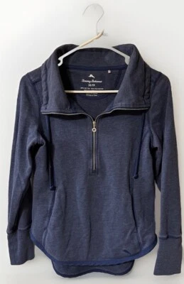 Suéter pulôver feminino Tommy Bahama azul meio zíper G/S gola simulada tamanho XS - Imagem 1 de 4