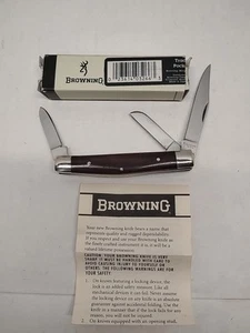 Vintage Browning 3 blade Model 312 Knife ROSE Wood Handles Made in Japan - Picture 1 of 11