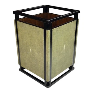 Vintage R & Y Augousti Paris Shagreen Stingray Veneer Wood Waste Basket - Picture 1 of 24