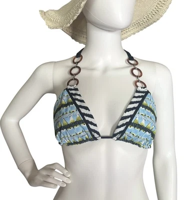 Hale Bob Cabana Triangle Bikini Top Size M Tribal Print Tortise Rings (TOP ONLY) - Image 1 of 4