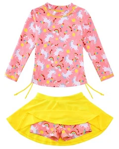Size 5 6 Girls Rash Guard Long Sleeve Swimsuit Unicorn Bathing Suit Athletic ... - Picture 1 of 4