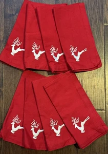 8er Set bestickte Baumwolle Weihnachten Servietten - rot mit weißen Rentieren *LESEN* - Bild 1 von 6
